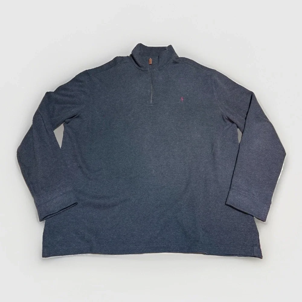 Polo Ralph Lauren Vtg Quarter Zip XL Pullover Charcoal Grey Cotton Knit Mens USA